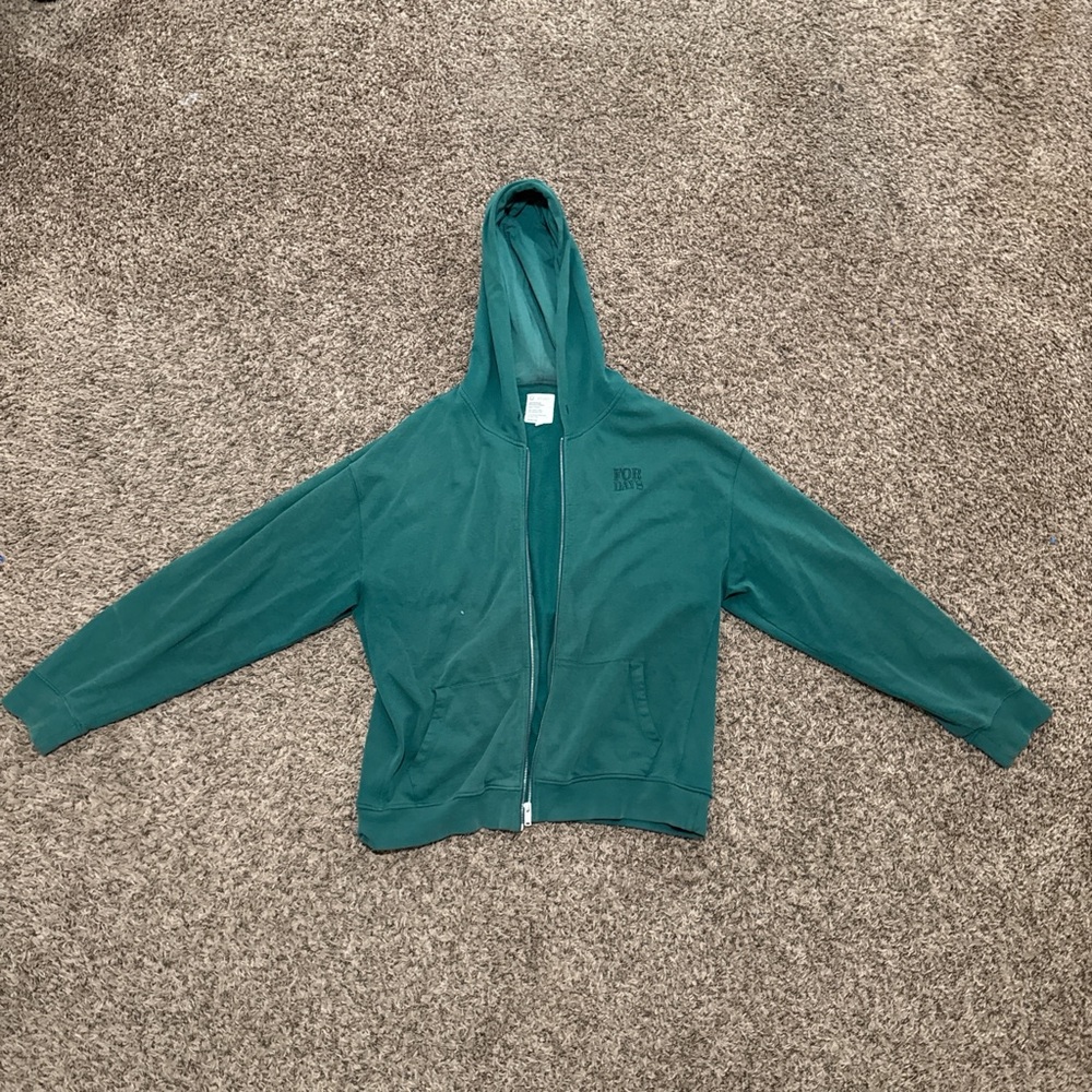 Green Zip-Up Sweater with Hood